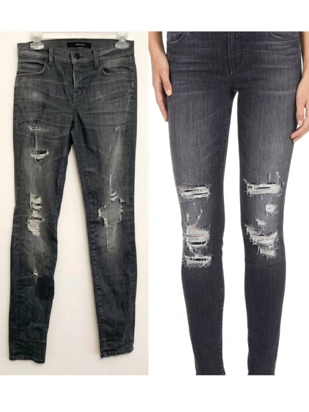 J BRAND Gray Ripped Rips Distressed Whiskered Faded Stretch Skinny Jeans 25 W25